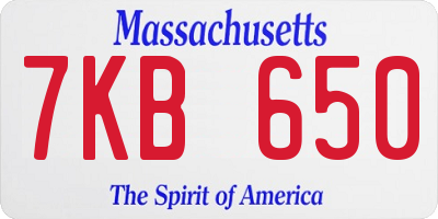 MA license plate 7KB650