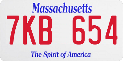 MA license plate 7KB654
