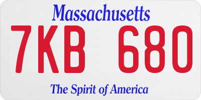 MA license plate 7KB680