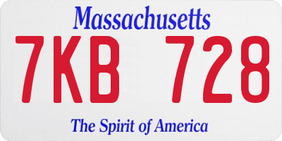 MA license plate 7KB728