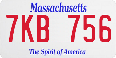 MA license plate 7KB756