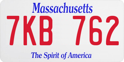 MA license plate 7KB762
