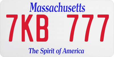 MA license plate 7KB777