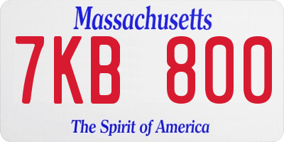 MA license plate 7KB800