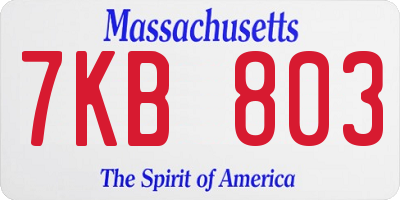 MA license plate 7KB803