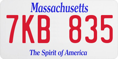 MA license plate 7KB835