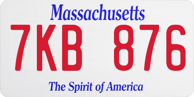 MA license plate 7KB876