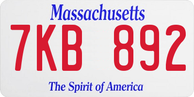 MA license plate 7KB892