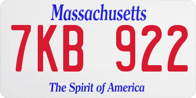 MA license plate 7KB922