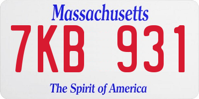 MA license plate 7KB931
