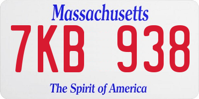 MA license plate 7KB938