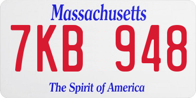 MA license plate 7KB948