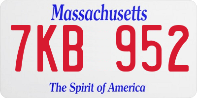 MA license plate 7KB952