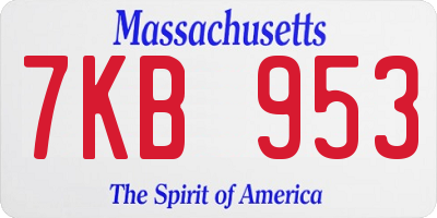 MA license plate 7KB953