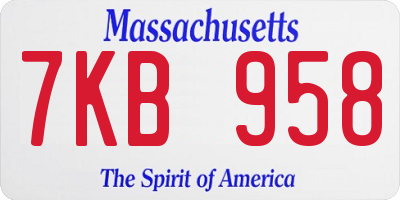 MA license plate 7KB958
