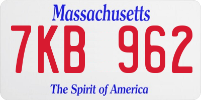 MA license plate 7KB962