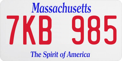 MA license plate 7KB985