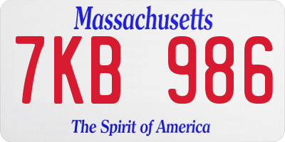 MA license plate 7KB986