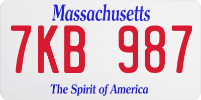 MA license plate 7KB987