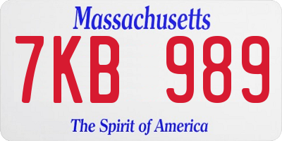 MA license plate 7KB989