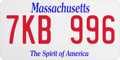 MA license plate 7KB996