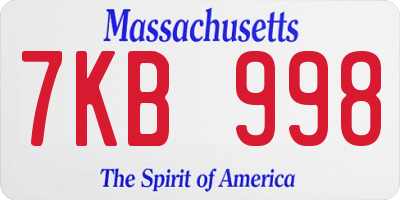 MA license plate 7KB998