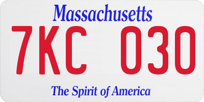 MA license plate 7KC030