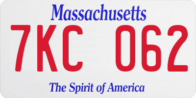 MA license plate 7KC062