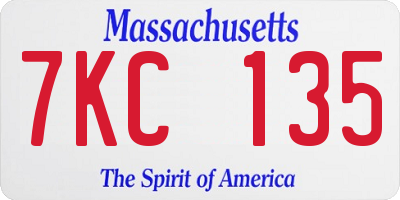 MA license plate 7KC135