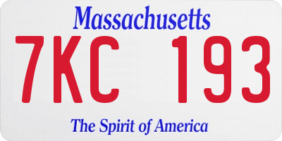 MA license plate 7KC193