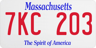 MA license plate 7KC203
