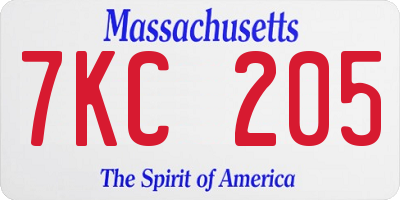 MA license plate 7KC205