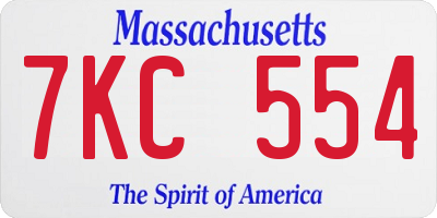 MA license plate 7KC554