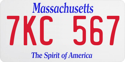 MA license plate 7KC567