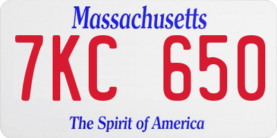 MA license plate 7KC650