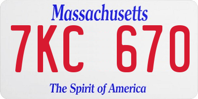 MA license plate 7KC670