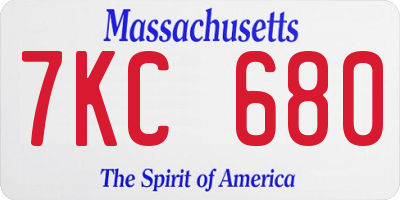 MA license plate 7KC680