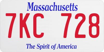 MA license plate 7KC728