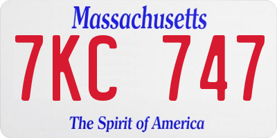 MA license plate 7KC747