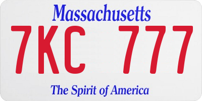 MA license plate 7KC777