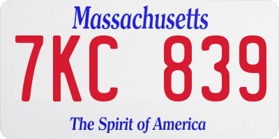 MA license plate 7KC839