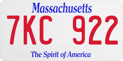 MA license plate 7KC922