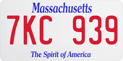 MA license plate 7KC939