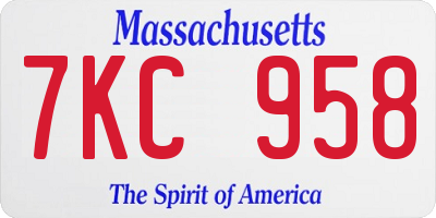 MA license plate 7KC958