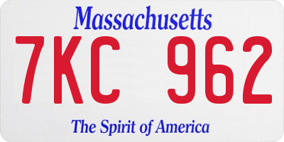 MA license plate 7KC962