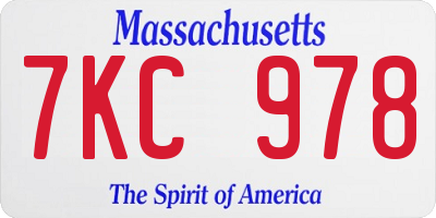 MA license plate 7KC978