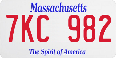 MA license plate 7KC982