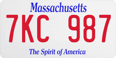 MA license plate 7KC987