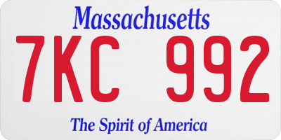 MA license plate 7KC992