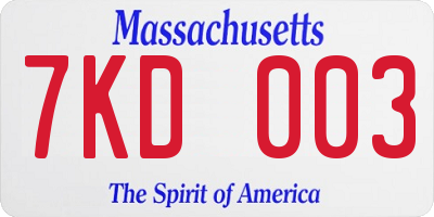 MA license plate 7KD003